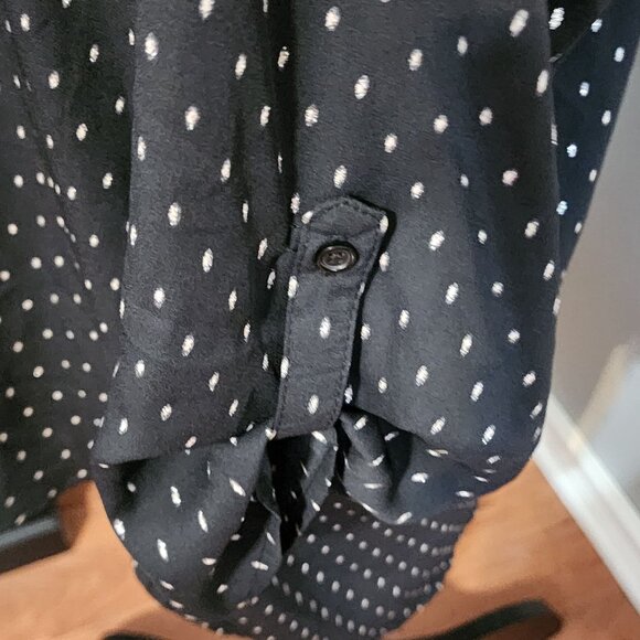 Faded Glory Blouse XL Black Polka Dots16/18 Roll Tab Sleeves Glitter Holiday - Picture 4 of 9